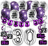 30th Birthday Purple Party Pack - 30th Birthday Banner, Balloon and Swirls Pack- Birthday Decorations - 30th Birthday Party Supplies, Favors and G...