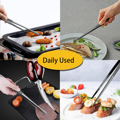 JETKONG 2 Pcs 12-Inch Food Tweezer Tongs, Stainless Steel Kitchen Tweezer Cooking Tweezers (Black)...