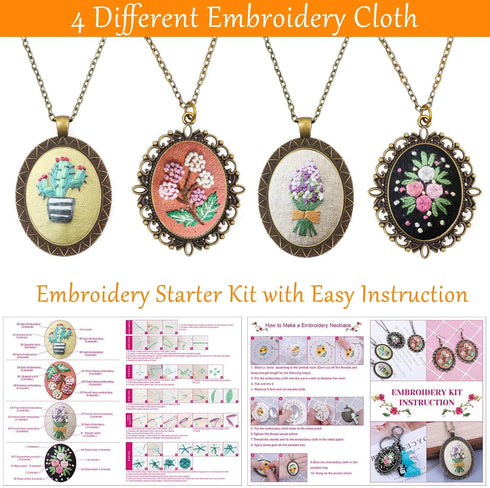 4 Packs Embroidery Kit for Beginners, Shynek 26 Pcs Mini Cross Stitch Kits includes Stamped Embroidery Clothes with Flowers Pattern Embroidery Nec...