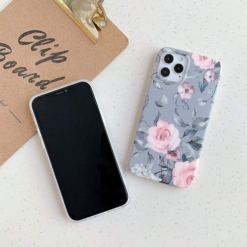 YeLoveHaw Designed for iPhone 12 and 12 Pro Case for Women Girls, Soft Slim Full-Around Protective Cute Case, Floral & Purple Gray Leaves Pattern,...