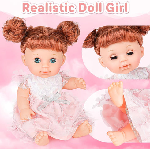 deAO 11 Inch Girl Doll with Hair and Accessories Baby Girl Dolls Toy Set Fashion Doll with Long Fine Hair and Dresses, Shoes, Comb & Hair Dryer Ba...