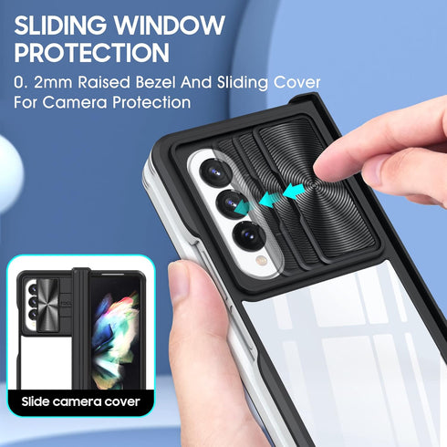 Wousunly Compatible with Samsung Z Fold 4 Case with Camera Lens Protector Slide Black,Phone Samsung Galaxy Z Fold 4 Case Silicone Transparent Shoc...