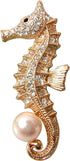 Navachi 18k Gold Plated Multi-Color Crystal Sea Horse Pearl Brooch Pin...