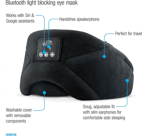 iLive Bluetooth Wireless Sleep Mask Headphones, Adjustable Headband, Carry Pouch Included, Black (IAHB31B)......