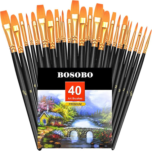 BOSOBO Paint Brushes Set, 4 Pack 40 Pcs Round Pointed Tip Paintbrushes Nylon Hair Artist Acrylic Paint Brushes for Acrylic Oil Watercolor, Face Na...