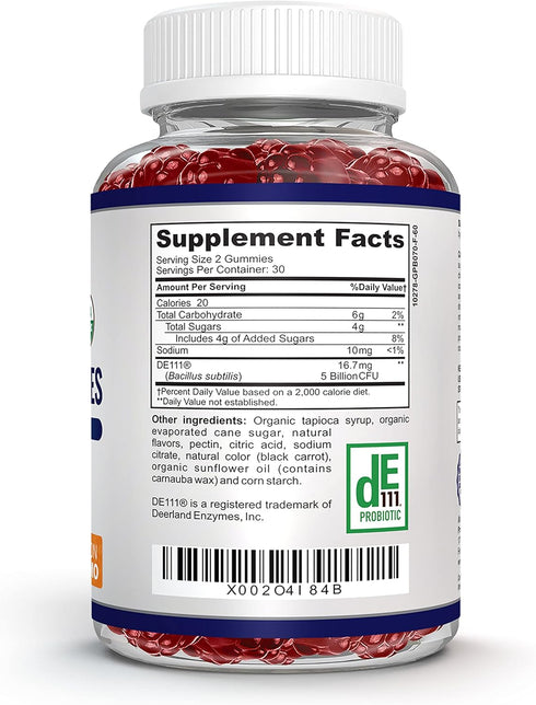 Organic Probiotic Gummies - 5 Billion CFU, Max Strength, Strawberry Flavored, Gut Health and Immune Support for Men, Women and Kids (60 Non-GMO Gu...