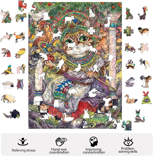 Wooden Puzzles Jigsaw Puzzles 119pcs DIY Puzzle for Adults and Kids Cat Puzzles-Gift for Christmas, Home Decorations, and Mindful Play 5.9 * 8.3 I...