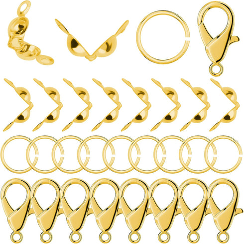 450 Pieces Jewelry Making Accessories Set Includes 200 Pieces Open Jump Ring Connectors 200 Pieces Bead Tips Knot Covers and 50 Pieces Lobster Cla...