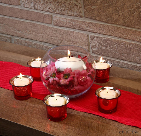 Hosley Set of 6 Metallic Antique Finish Red Glass Candle Tealight Holder. Ideal Gift for Wedding Bridal Party Reiki LED Votive Tea Light Gardens O...
