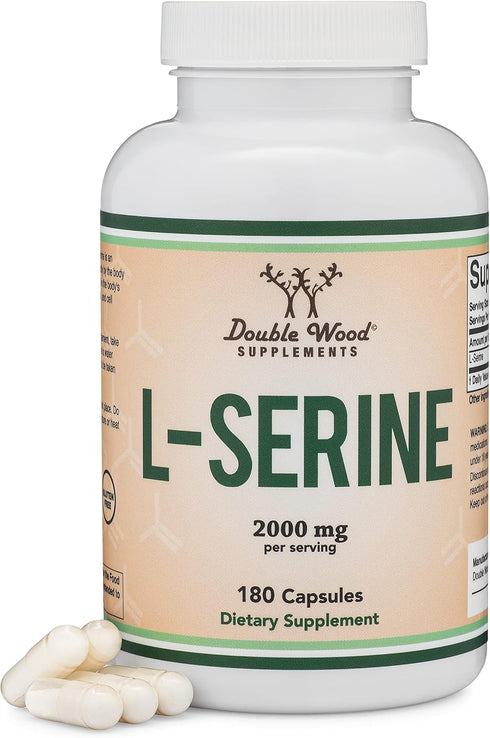 L-Serine Capsules (Third Party Tested) - 2,000mg Servings Used in Clinical Study, 180 Count, 500mg per Capsule (L Serine Amino Acid for Serotonin ...