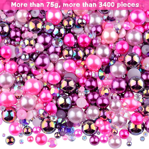 75g Mix Resin Pearls Rhinestones Kit, 3-10mm Half Pearls and 2-6mm Flatback Rhinestones for Nail Art Decoration Shoes Clothes Tumblers Scrapbookin...