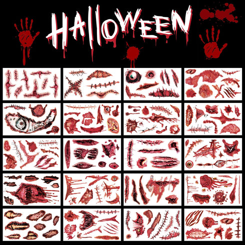20 Sheets Body Face Fake Scar Halloween Makeup Kit, Halloween Temporary Tattoos Stickers for Kids Women Men, Halloween Party Favors Decorations Su...