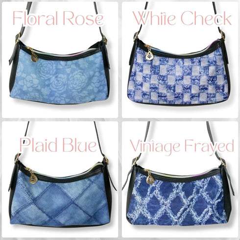 Faux Leather Mini Denim Printed Hobo Purse, Jean Pattern Casual Bag for Women, Lightweight Retro Shoulder Handbag...