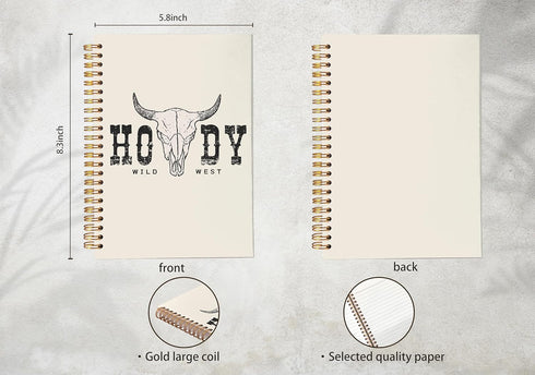 Howdy Western Notebook Journal, Preppy Notebook, Western School Office Supplies, Wild West Cow Skull Spiral Notebook Journal 5.5x8.3...