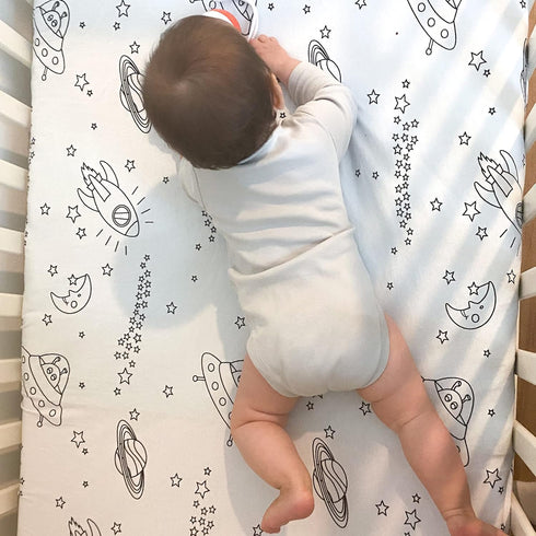 Milky Chic GOTS Fitted Baby Crib Sheet, Breathable 100% Organic Cotton Mattress Sheet for Boys and Girls, Fits Standard Size Mattresses (Space Bla...
