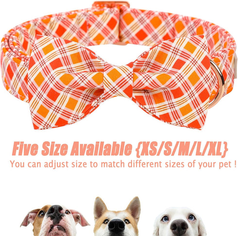Fall Boy Dog Collar Bow Tie, Orange Striped Plaid Male Dog Collar with Safety Metal Buckle Adjustable Big Collars for Small Medium Large Dog,X-Lar...