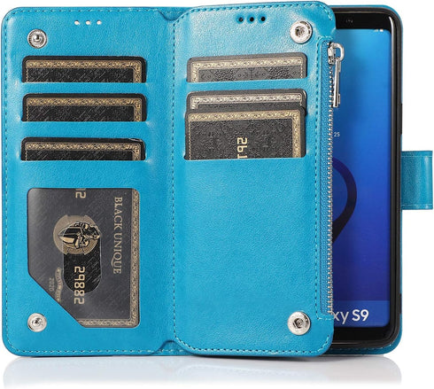 UEEBAI Wallet Case for Samsung Galaxy S9, Premium PU Leather Magnetic Closure Flower Pattern Handbag Zipper Pocket Case Kickstand Card Holder Slot...