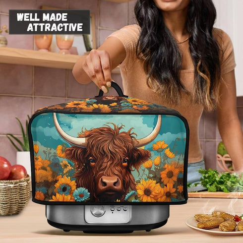 Highland Cow Slow Cooker Bags Cattle Wildlife Slow Cooker Dust Cover Woodland Cow Air Fryer Cover Dust Cover Top Handle and Mesh Pockets...