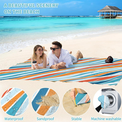 BYDOLL Beach Blanket Sandproof Waterproof 78''×81''1-4 Adults Compact Lightweight Oversized Beach Blanket Large Picnic Mat Beach Blanket for Trave...