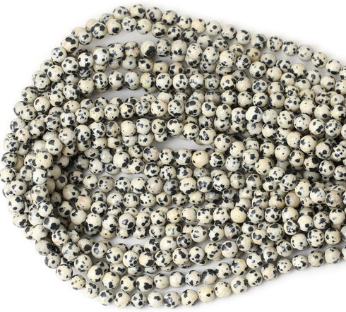 60PCS 6mm Natural Dalmatian Stone Round Loose Beads for Jewelry Making DIY Findings 1 Strand 15"...