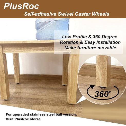 PlusRoc 4 Pack 1 Inch Self Adhesive Paste Caster Wheels for Furniture Bucket, Load Capacity 28LBS Per Wheel, Low Profile Swivel Wheels for Small A...