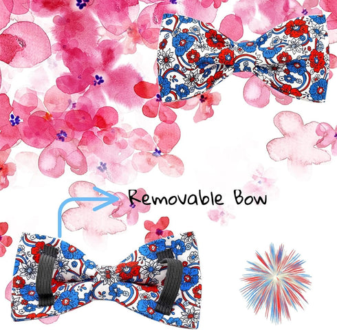 Elegant little tail Independence Day Dog Collar, 4th of July Patriotic Bowtie Dog Collars Holiday Pet Gift Adjustable Soft Puppy Collar for Large ...