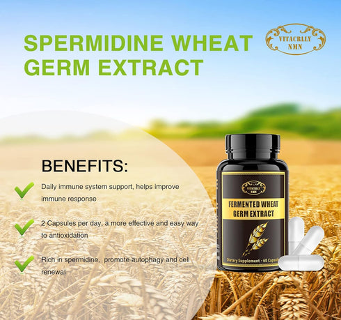 1000MG Spermidine Supplements Fermented Wheat Germ Extract Capsule with 10MG Higher Spermidine & Zinc for Antioxidant, Cell Renewal, Immune System...