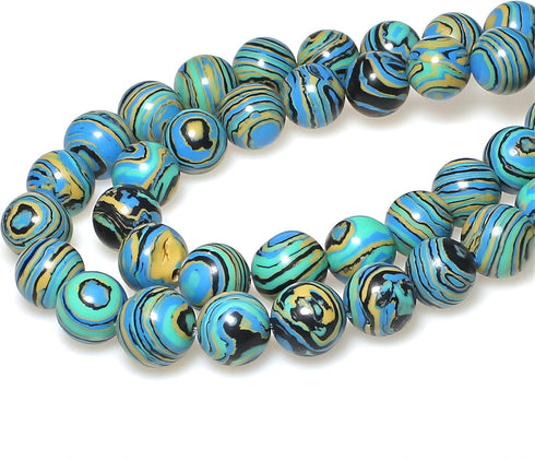 Synthesis Colour Malachite Beads Beautiful Fashion Round Stone Beads for DIY Jewelry Making 15" (10mm, Blue- Gold - Black)...