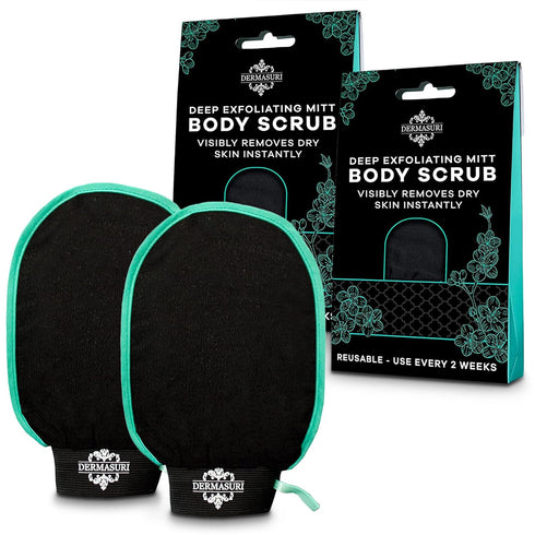 Dermasuri Deep Exfoliating Glove for Shower - Exfoliating Mitt Body Scrubber - Skin Exfoliator & Dead Skin Remover - Keratosis Pilaris Scrub - Spr...