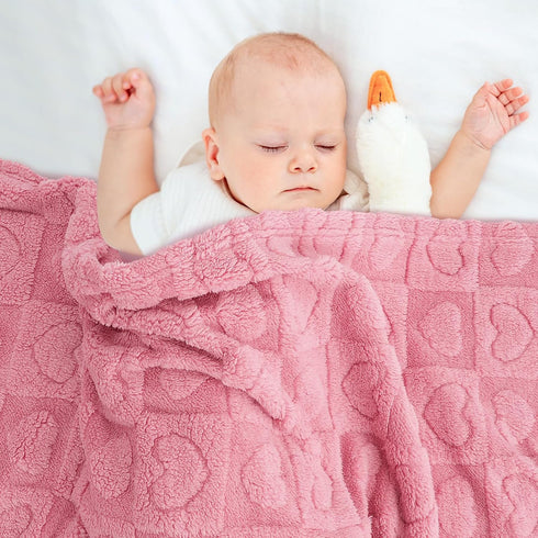 Plush Soft with Heart Checkered Baby Blanket,Fleece Infant Toddler Blankets for Girls Boys,Warm Lightweight Breathable Newborn Receiving Blankets ...