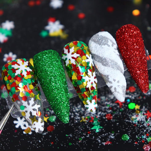 Christmas Nail Art Glitters Sequins 3D Snowflake Christmas Tree Nail Sequins for Acrylic Nail Supplies Xmas Winter Nail Decals for for Women Nail ...