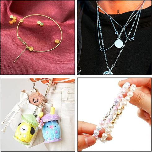 500pcs Jewelry Making Accessories Kit, 200pcs Knot Covers Clamshell Fold-Over Bead Tips 100pcs Lobster Claw Clasps and 200pcs Open Jump Rings Conn...