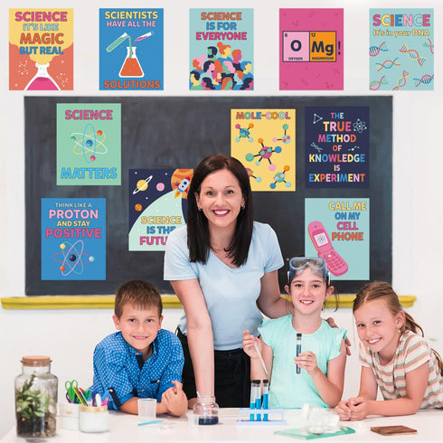 CNhoqc 12pcs Large Science Posters for School Classroom, 13.9 x 10.9 Inch Educational Science Laboratory Wall Art Poster Science Is The Future Pos...
