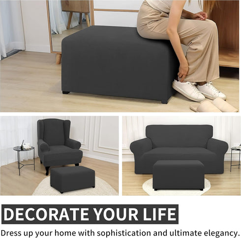 Easy-Going 100% Dual Waterproof Stretch Ottoman Cover Rectangle Folding Storage Stool Furniture Protector Soft Slipcover for Living Room with Elas...