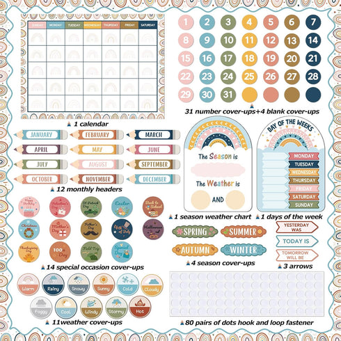 Calendar Bulletin Board Set, Calendar Seasons Weather Chart CTP Bulletin Board and Classroom Display with Stickers for School Classroom Bedroom Wa...