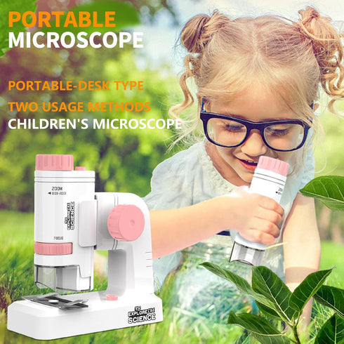 Pocket Microscope for Kids 200x Hand Held Microscope Biological Microscope Science Educational Microscope with LED Lights Educational Toys Science...