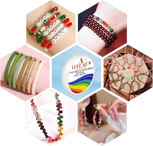 LPBeads 12 Rolls 0.8mm Elastic Stretchy String Cord for Bracelet Jewelry Making with Beading Needles and Ruler...