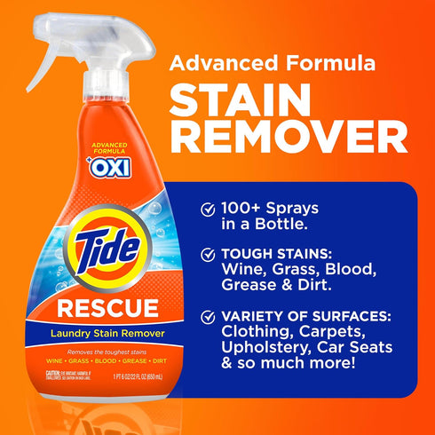 Tide Laundry Stain Remover with Oxi, Rescue Clothes, Upholstery, Carpet and more from Tough Stains, Stain Treater, Travel Essential Spray, 3 Oz (P...