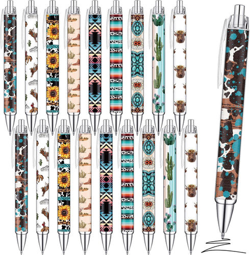 36 Pcs Western Theme Pens Bulk Print Ballpoint Pens Cowboy Pens Western Cowboy Party Favors Black Retractable Gel Pens School Office Supplies for ...