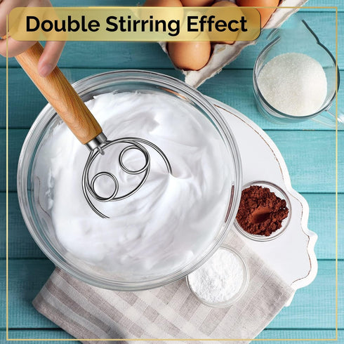 Sourdough Bread Baking Supplies: Danish Dough Whisk - Dutch Style Whisk for Perfect Dough - Essential Kitchen Tool, Light Brown...