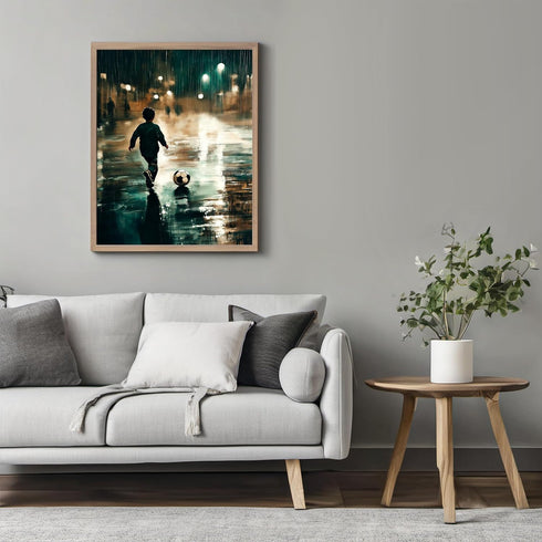 Posterizer 1 pcs-kid playing outside in the rain-poster for football soccer fans -1-Sports & Hobby Art Gifts for sports fans Decor for Home & Offi...