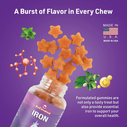 Iron Gummy Vitamin - Gluten Free Supplements for Iron Deficiency for Adults & Kids - Peanut Free Gummies Supplement - Grape Flavor Chewable Vitami...