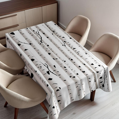 Ambesonne Birch Tree Tablecloth, Forest Seasonal Nature Woodland Leafless Branches Grove Botany Illustration, Dining Room Kitchen Rectangular Tabl...