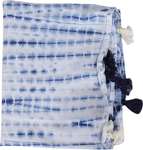 Cotton Scarf for Women Lightweight Floral Printed Scarf Fall Winter Fashion Fringed Shawl, White With Blue...