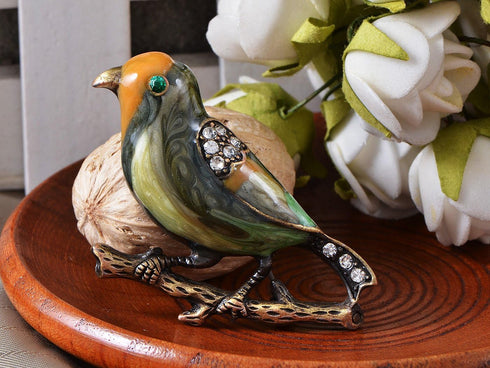 Alilang Antique Golden Clear Crystal Colored Rhinestones Multi Bird Sparrow Brooch Pin...