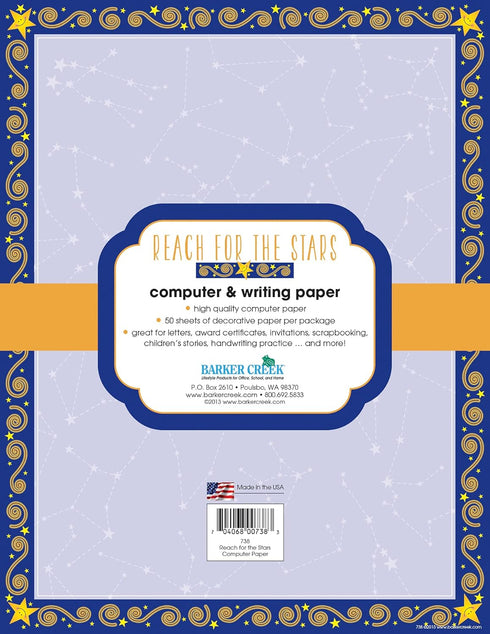 Barker Creek Designer Computer Paper, Reach for The Stars, 8.5” x 11”, Decorative Printer Paper, Stationery, 50 Sheets per Pkg, Home, School and O...