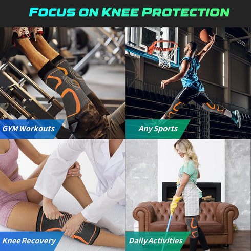 FESAS Compression Knee Braces 2-Pack - Support Sleeve for Running, Sports, Pain Relief from Meniscus Tear, ACL & Arthritis for Women & Men (Orange...