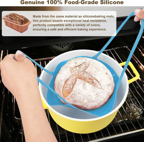 Silicone Sling Bread Dutch Oven: Mutilife Non-Stick & Easy Clean Reusable Baking Mat (Beige & Blue)...