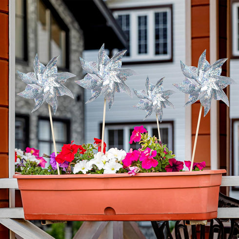 10 Pack Reflective Pinwheels for Yard and Garden, Wind Spinners Outdoor Bird Scare Devices, Sparkly Windmills for Garden Decor Scare Birds Away Ga...