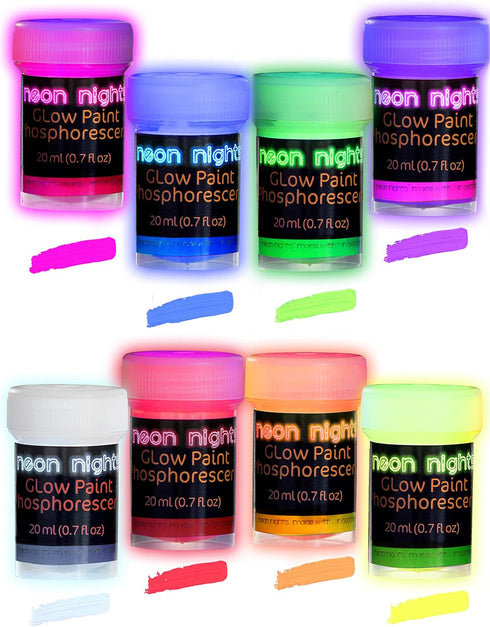 neon nights Glow in The Dark | Luminescent | Phosphorescent | Self-Luminous Paint - Set of 8...